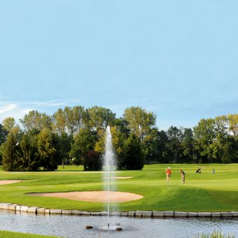 C9 ist ein anspruchsvolles Par 5 und spektakuläres Schlussloch während der BMW International Open.