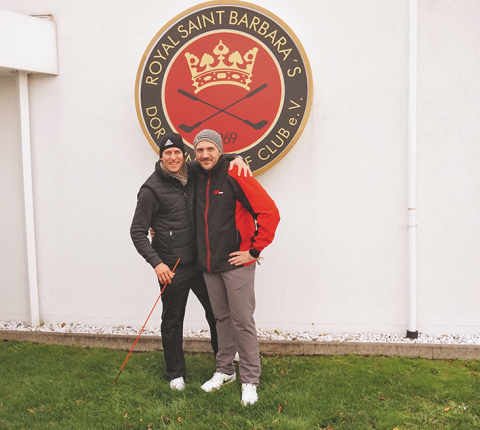 Trainer und Schüler: Lars Tobias Küpper, PGA Pro des Golfclubs St. Barbara’s in Dortmund, und Alexander Jordan (r.)