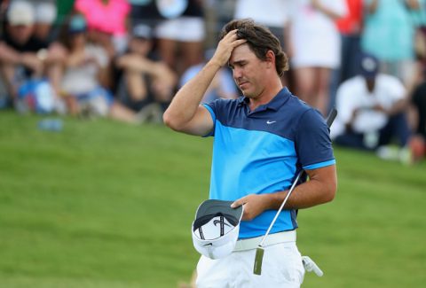 IRVING, TX - MAY 22: Brooks Koepka reacts to a shot during the first playoff hole during the Final Round at AT&T Byron Nelson on May 22, 2016 in Irving, Texas. (Photo by Scott Halleran/Getty Images)