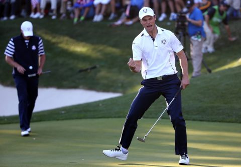 during the Singles Matches for The 39th Ryder Cup at Medinah Country Club on September 30, 2012 in Medinah, Illinois.