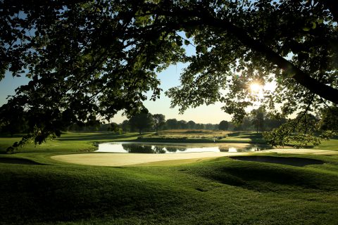 CHASKA, MN - AUGUST 12: A view from behind the green on the 182 yards par 3, 8th hole (which normally plays as the 17th hole) at Hazeltine National Golf Club the host venue for the 2016 Ryder Cup Matches on August 12, 2015 in Chaska, Minnesota. (Photo by David Cannon/PGA of America via Getty Images)