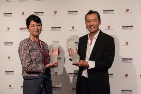 Porsche Golf Cup World Final 2017: Minako Mitsugi (Japan) und Renato Song (Brasilien) - Sieger Bruttowertung Damen und Bruttowertung Herren.