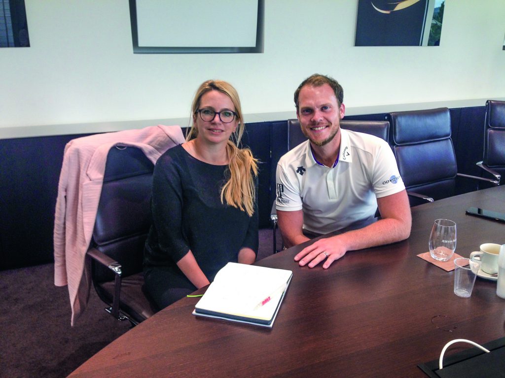 Danny Willett und GOLF MAGAZIN-Redakteurin Isabel von Wilcke in Le Brassus, Schweiz.