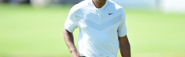 The Northern Trust - Round One JERSEY CITY, NEW JERSEY - AUGUST 08: Tiger Woods of the United States reacts on the third green during the first round of The Northern Trust at Liberty National Golf Club on August 08, 2019 in Jersey City, New Jersey. (Photo by Jared C. Tilton/Getty Images) 