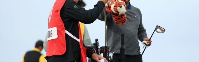 148th Open Championship - Day One PORTRUSH, NORTHERN IRELAND - JULY 18: Tiger Woods of the United States picks a club from his bag on the 11th during the first round of the 148th Open Championship held on the Dunluce Links at Royal Portrush Golf Club on July 18, 2019 in Portrush, United Kingdom. (Photo by Andrew Redington/Getty Images) 