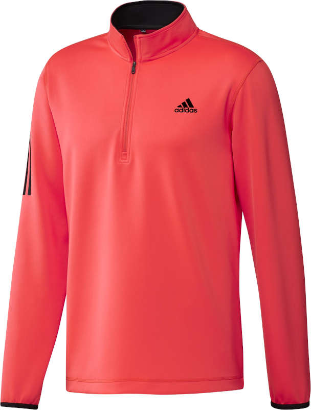 »3-Streifen Midweight Layering«: Dieses Adidas-Sweatshirt garantiert angenehm warmen und trockenen Komfort bei Golfrunden an kühlen Tagen. Außerdem ermöglicht es volle Bewegungsfreiheit für den perfekten Golfschwung. Farben: Schwarz, Blau, Koralle Preis: 64,95 Euro