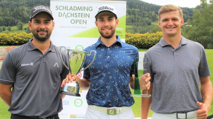 Die besten Golfer der Schladming Dachstein Open: Moritz Lampert (T2), Thomas Rosenmüller und Mateusz Gradecki (T2), v.l.