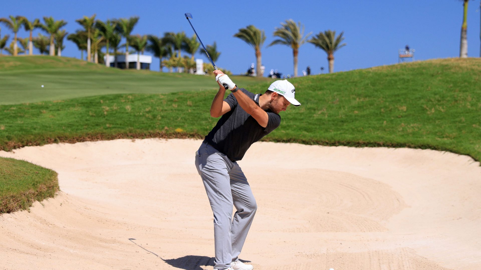 Maximilian Kieffer of Germany plays his second shot on the 18th hole during day Four of the Gran Canaria Open at Meloneras Golf Club on April 25, 2021 in Maspalomas, Spain. Photo: Getty Images