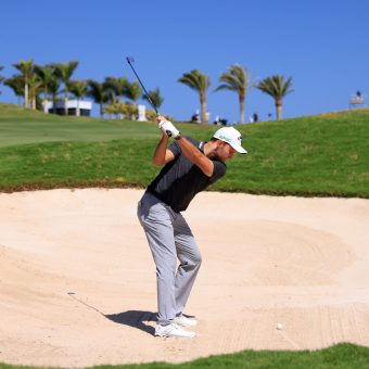 Maximilian Kieffer of Germany plays his second shot on the 18th hole during day Four of the Gran Canaria Open at Meloneras Golf Club on April 25, 2021 in Maspalomas, Spain. Photo: Getty Images