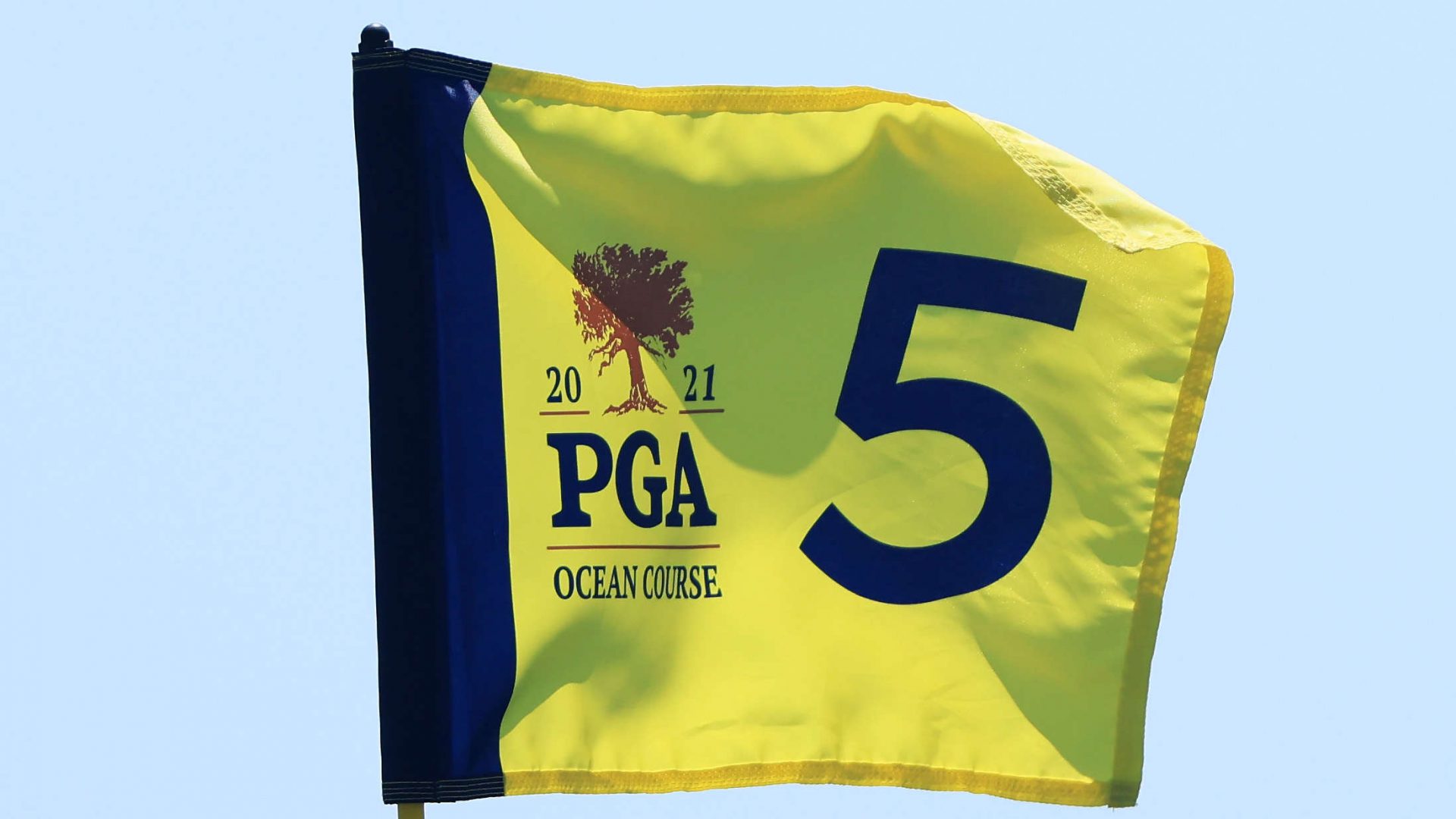 KIAWAH ISLAND, SOUTH CAROLINA - MAY 17: A pin flag is displayed on the fifth green during a practice round prior to the 2021 PGA Championship at Kiawah Island Resort's Ocean Course on May 17, 2021 in Kiawah Island, South Carolina. (Photo by Sam Greenwood/Getty Images)