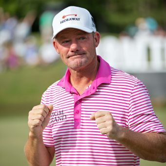 BIRMINGHAM, ALABAMA - MAY 09: Alex Cejka from Germany reacts after winning the Regions Tradition at Greystone Country Club on May 09, 2021 in Birmingham, Alabama. (Photo by Wesley Hitt/Getty Images)