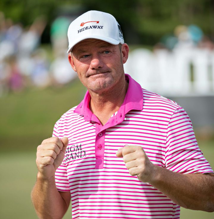 BIRMINGHAM, ALABAMA - MAY 09: Alex Cejka from Germany reacts after winning the Regions Tradition at Greystone Country Club on May 09, 2021 in Birmingham, Alabama. (Photo by Wesley Hitt/Getty Images)