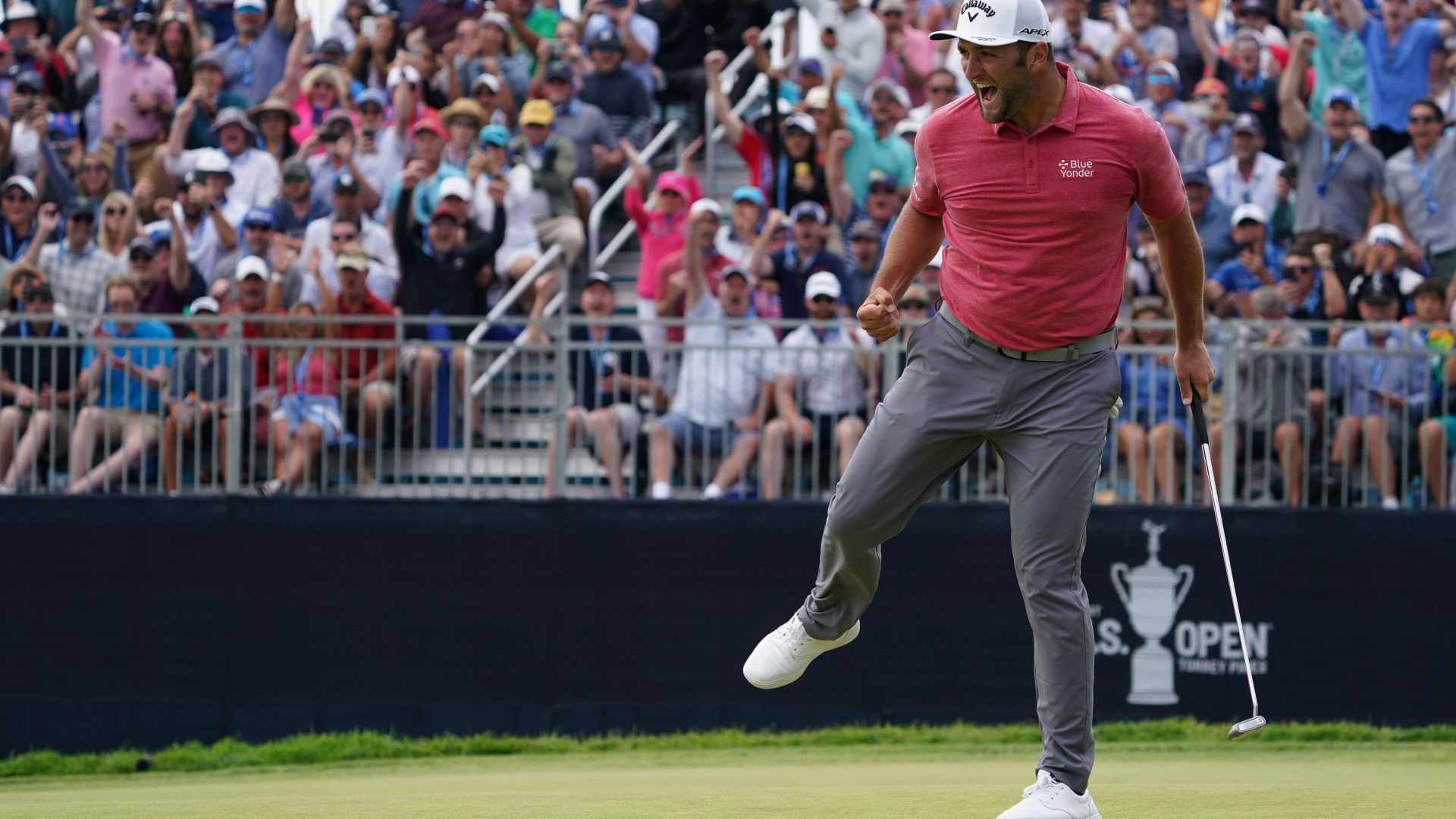 Jon RAHM (ESP) reacts after making a birdie putt on the 17th hole during the fourth round of the 2021 U.S. Open Championship in golf at Torrey Pines Golf Course in San Diego, California, USA on June 20, 2021. Photo by J.D. Cuban /AFLO / GPA