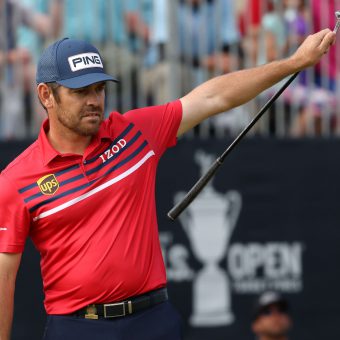 SAN DIEGO, CALIFORNIA - JUNE 19: Louis Oosthuizen of South Africa celebrates making a long putt for eagle on the 18th green during the third round of the 2021 U.S. Open at Torrey Pines Golf Course (South Course) on June 19, 2021 in San Diego, California. (Photo by Harry How/Getty Images)