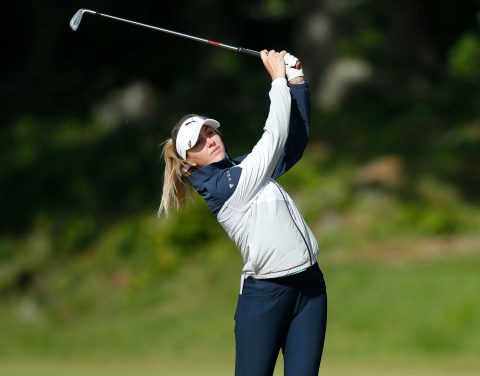 GOTHENBURG, SWEDEN - JUNE 12: Olivia Cowan of Germany hits her second shot on the 2nd hole during the third round of The Scandinavian Mixed Hosted by Henrik and Annika at Vallda Golf & Country Club on June 12, 2021 in Gothenburg, Sweden. (Photo by Luke Walker/Getty Images)