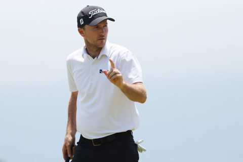 SAN DIEGO, CALIFORNIA - JUNE 17: Russell Henley of the United States reacts to his par on the 17th green during the first round of the 2021 U.S. Open at Torrey Pines Golf Course (South Course) on June 17, 2021 in San Diego, California. (Photo by Harry How/Getty Images)