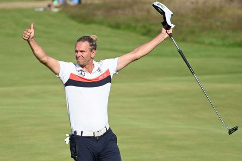 Germany's Marcel Siem reacts on the 18th green at the end of their final round on day 4 of The 149th British Open Golf Championship at Royal St George's, Sandwich in south-east England on July 18, 2021. - RESTRICTED TO EDITORIAL USE (Photo by Paul ELLIS / AFP) / RESTRICTED TO EDITORIAL USE (Photo by PAUL ELLIS/AFP via Getty Images)