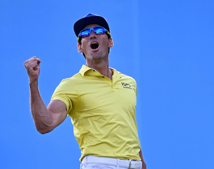 MADRID, SPAIN - OCTOBER 10: Rafa Cabrera-Bello of Spain celebrates after his winning putt on the first play-off hole hole during the final round of The Open de Espana at Club de Campo Villa de Madrid on October 10, 2021 in Madrid, Spain. (Photo by Stuart Franklin/Getty Images)