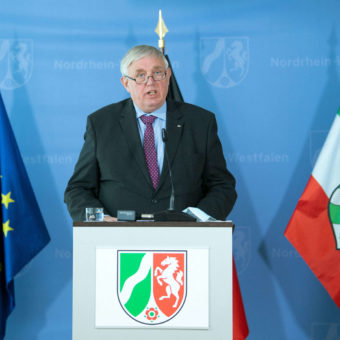 North Rhine-Westphalia's Health Minister Karl-Josef Laumann addresses a press conference to inform about the situation during the coronavirus (Covid-19) pandemic and about the restriction measures, in Duesseldorf, western Germany, on May 5, 2021. (Photo by Federico Gambarini / POOL / AFP) (Photo by FEDERICO GAMBARINI/POOL/AFP via Getty Images)