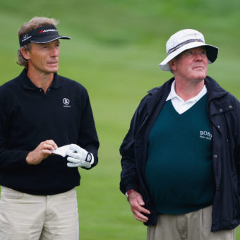 COLOGNE, GERMANY - SEPTEMBER 12: Bernhard Langer of Germany with his coach Willie Hoffmann during the pro - am of The Mercedes-Benz Championship at The Gut Larchenhof Golf Club on September 12, 2007, in Pulheim, near Cologne, Germany. (Photo by Stuart Franklin/Getty Images)