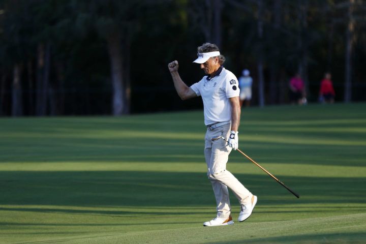 NAPLES, FLORIDA tour news - FEBRUARY 20: Bernhard Langer of Germany reacts on the 18th fairway after hitting his approach shot during the final round of the Chubb Classic at Tiburon Golf Club on February 20, 2022 in Naples, Florida. (Photo by Omar Rawlings/Getty Images)