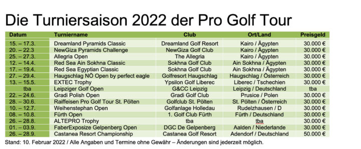 kalender pro golf tour 2022