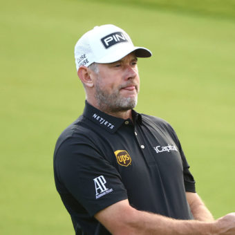 ABU DHABI, UNITED ARAB EMIRATES - JANUARY 19: Lee Westwood of England lines up an approach shot during a practice round prior to the Abu Dhabi HSBC Championship at Yas Links Golf Course on January 19, 2022 in Abu Dhabi, United Arab Emirates. (Photo by Francois Nel/Getty Images)