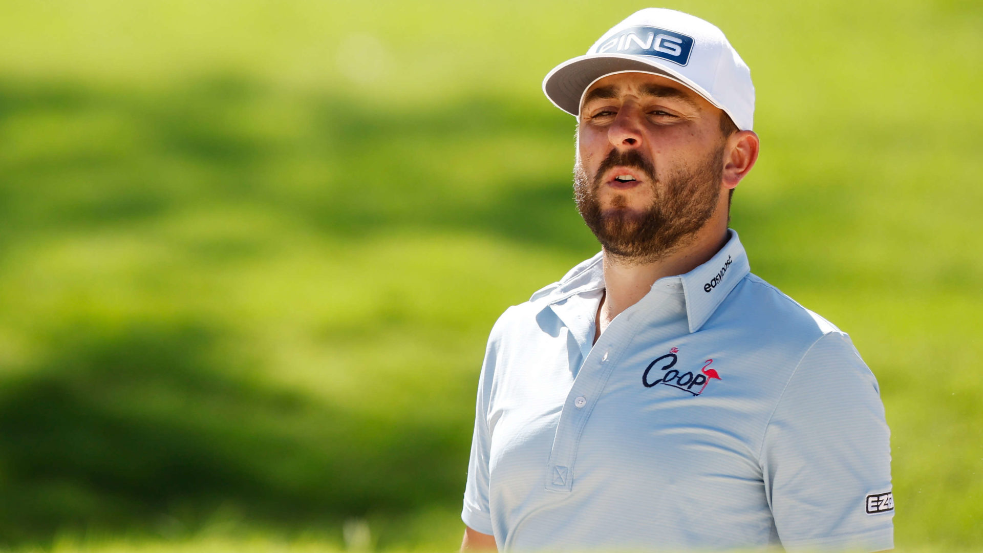 HONOLULU, HAWAII - JANUARY 11: Stephan Jaeger of Germany looks out from a bunker during a practice round prior to the Sony Open in Hawaii at Waialae Country Club on January 11, 2022 in Honolulu, Hawaii. (Photo by Cliff Hawkins/Getty Images)