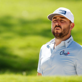 HONOLULU, HAWAII - JANUARY 11: Stephan Jaeger of Germany looks out from a bunker during a practice round prior to the Sony Open in Hawaii at Waialae Country Club on January 11, 2022 in Honolulu, Hawaii. (Photo by Cliff Hawkins/Getty Images)