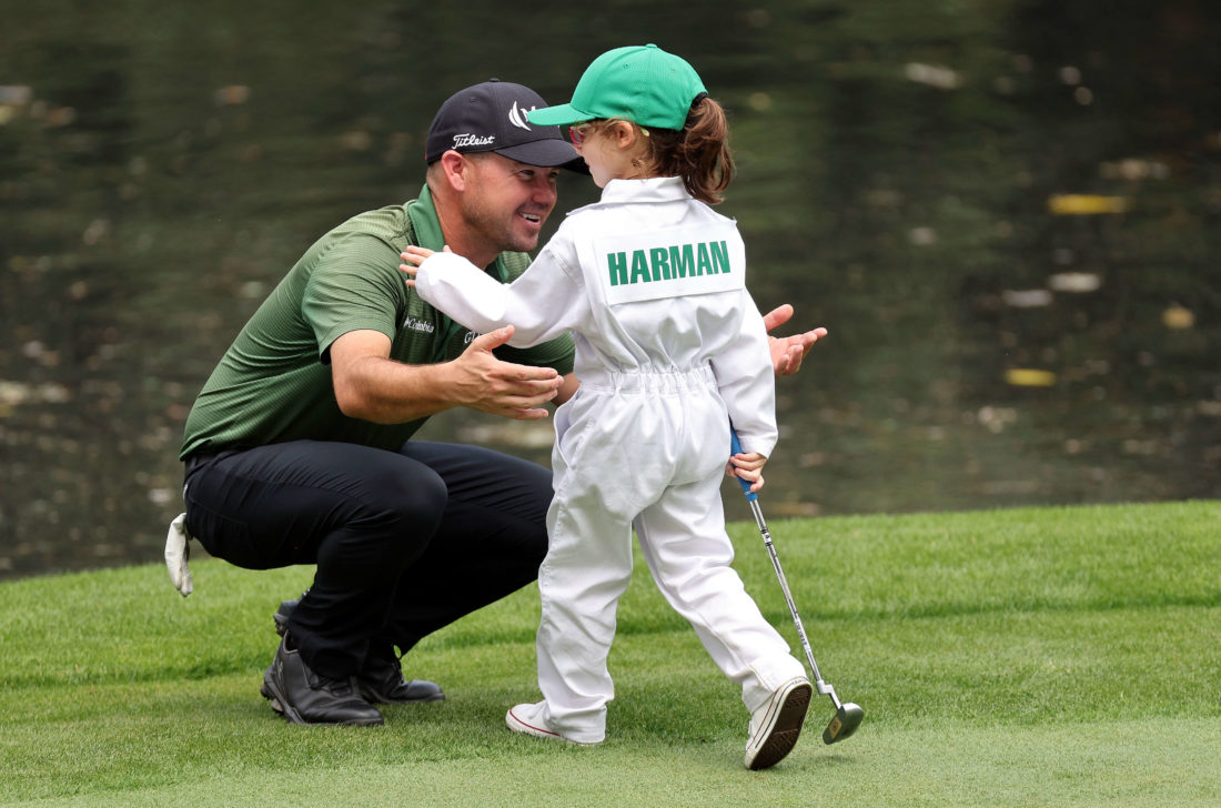 AUGUSTA, GEORGIA - APRIL 06: Brian Harman of the United States and a participaduring the Par Three Contest prior to the Masters at Augusta National Golf Club on April 06, 2022 in Augusta, Georgia. (Photo by Gregory Shamus/Getty Images