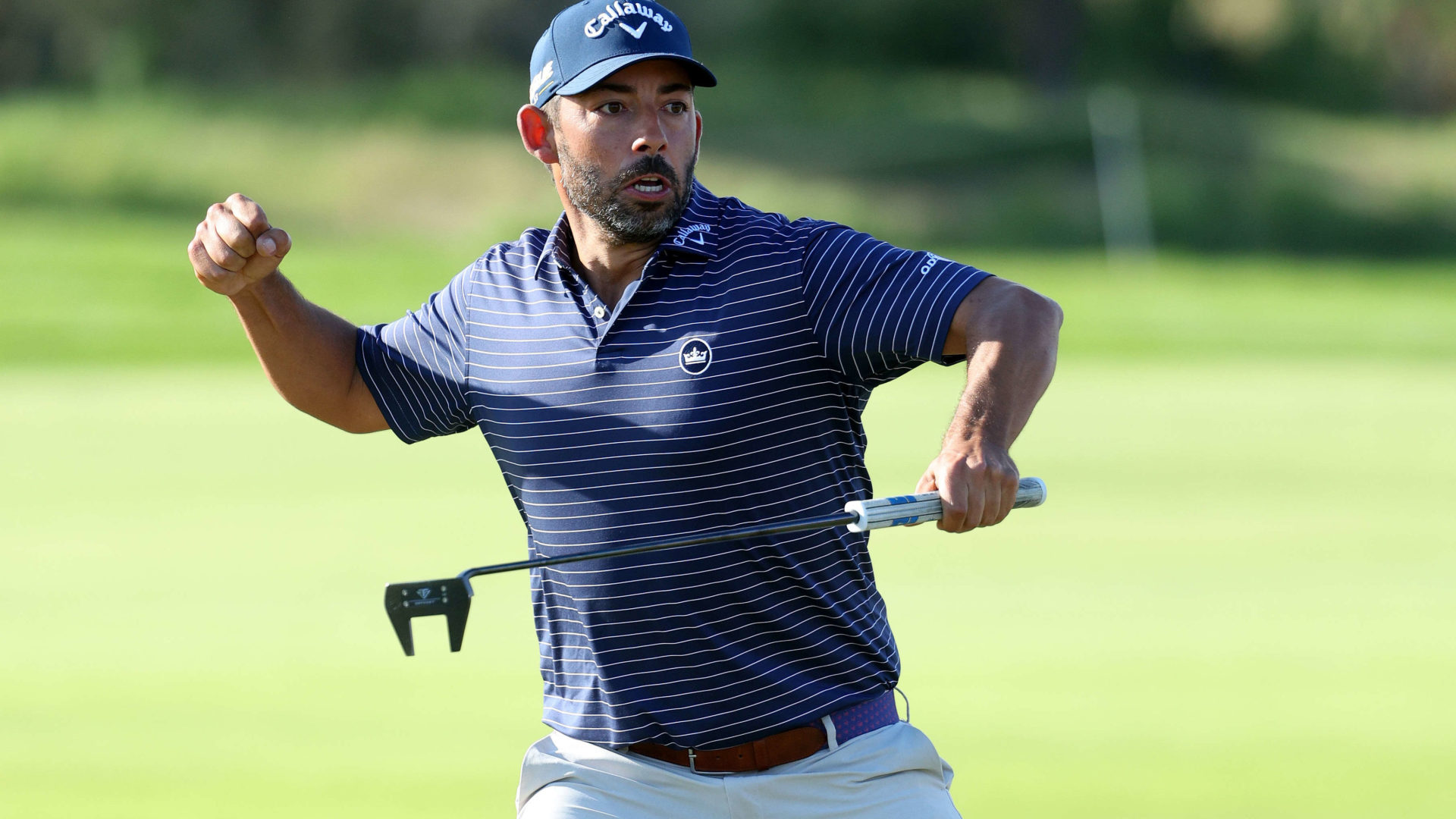 TARRAGONA, SPAIN - APRIL 24: Pablo Larrazabal of Spain celebrates a birdie at the 16th hole during Day Four of the ISPS Handa Championship at Lakes Course, Infinitum on April 24, 2022 in Tarragona, Spain. tour news (Photo by Andrew Redington/Getty Images)