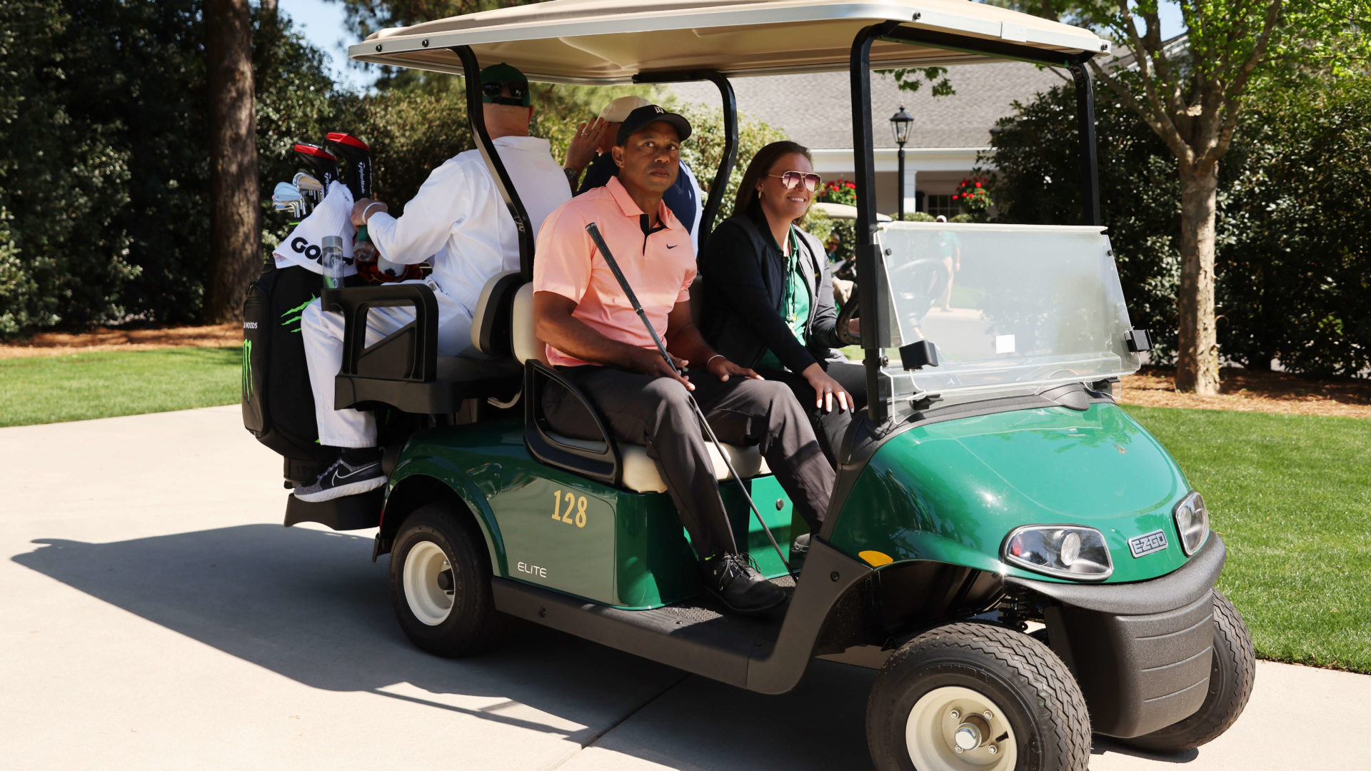 AUGUSTA, GEORGIA - APRIL 03: Tiger Woods of the United States departs the practice area prior to the Masters at Augusta National Golf Club on April 03, 2022 in Augusta, tour news Georgia. (Photo by Gregory Shamus/Getty Images)