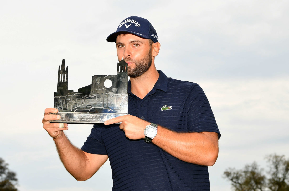GIRONA, SPAIN - MAY 01: tour news Adri Arnaus of Spain poses with the trophy after winning the Catalunya Championship at Stadium Course, PGA Catalunya Golf and Wellness on May 01, 2022 in Girona, Spain. tour news (Photo by Octavio Passos/Getty Images)
