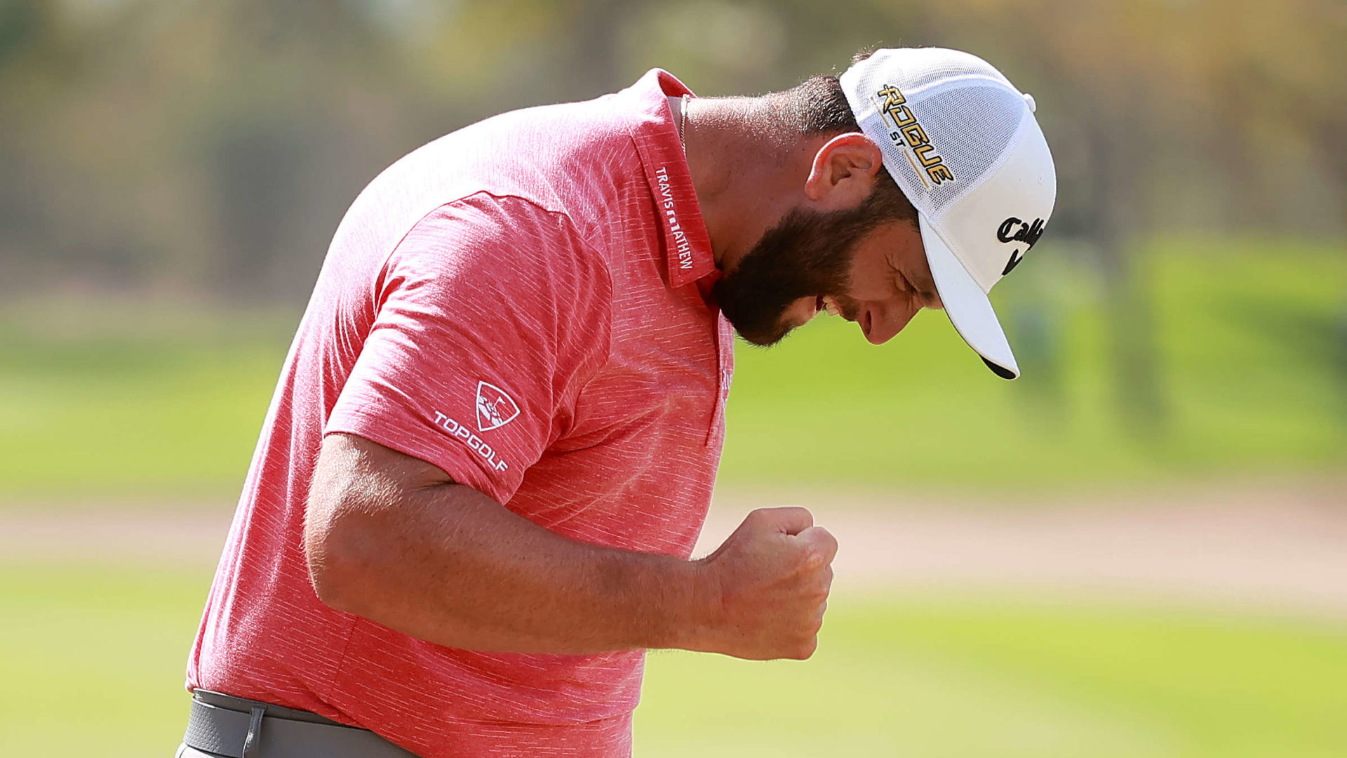 PUERTO VALLARTA, MEXICO - MAY 01: Jon Rahm of Spain celebrates after making a par in the 18th hole of the final round and winning the Mexico Open at Vidanta 2022 on May 01, 2022 in Puerto Vallarta, Jalisco. tour news (Photo by Hector Vivas/Getty Images)