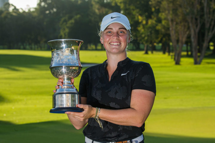 01/05/2022. Ladies European Tour 2022. Women's New South Wales Open - Coolangatta & Tweed Heads Golf Club, New South Wales, Australia. April 28 - May 1 2022. Maja Stark of Sweden with her trophy. tour news Credit: Tristan Jones/LET