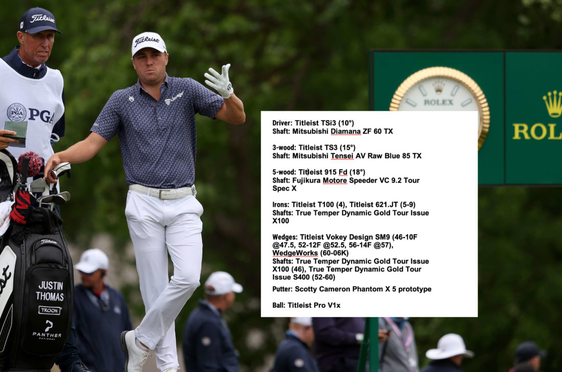 TULSA, OKLAHOMA - MAY 21: Justin Thomas of the United States prepares to tee off on the 11th tee during the third round of the 2022 PGA Championship at Southern Hills Country Club on May 21, 2022 in Tulsa, Oklahoma. (Photo by Maddie Meyer/PGA of America/PGA of America via Getty Images )