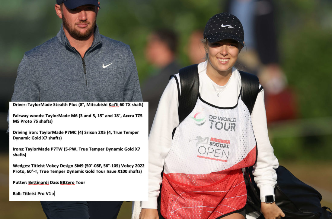 ANTWERPEN, BELGIUM - MAY 12: Sam Horsfield of England walks with his caddie on the 10th hole during Day One of the Soudal Open at Rinkven International Golf Club on May 12, 2022 in Antwerpen, Belgium. (Photo by Warren Little/Getty Images)