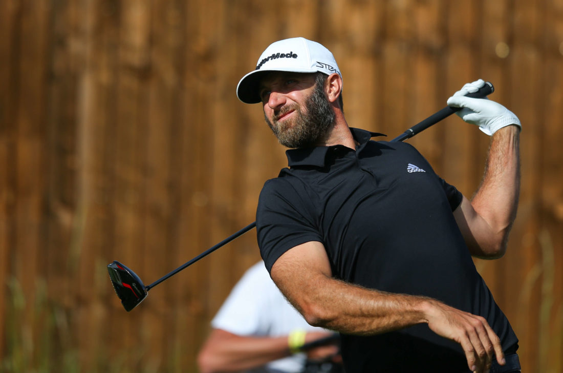 ST ALBANS, ENGLAND - JUNE 11: Dustin Johnson of the United States tees off on the 15th hole during day three of the LIV Golf Invitational at The Centurion Club on June 11, 2022 in St Albans, England. (Photo by Craig Mercer/MB Media/Getty Images)