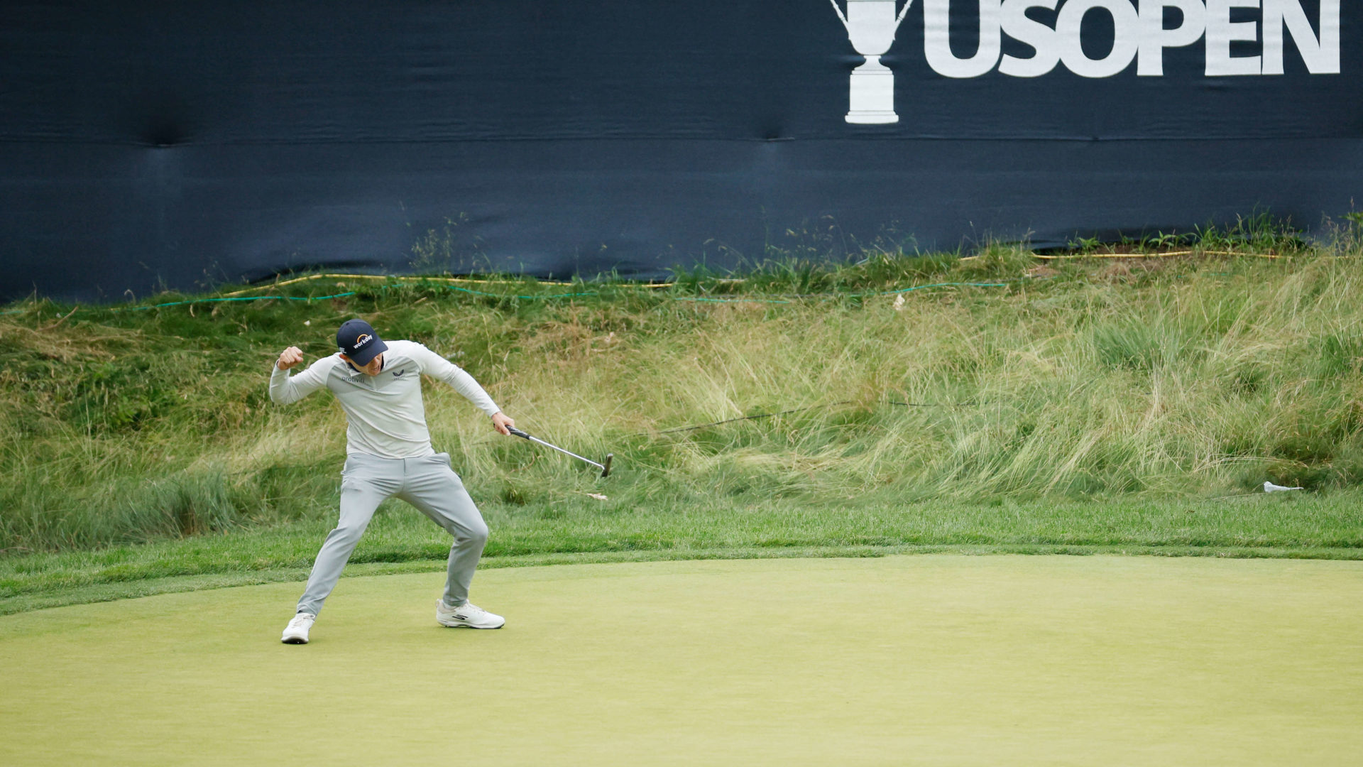 BROOKLINE, MASSACHUSETTS - JUNE 19: Matt Fitzpatrick of England celebrates making a long putt for birdie on the 13th green during the final round of the 122nd U.S. Open Championship at The Country Club on June 19, 2022 in Brookline, Massachusetts. tour news (Photo by Jared C. Tilton/Getty Images)