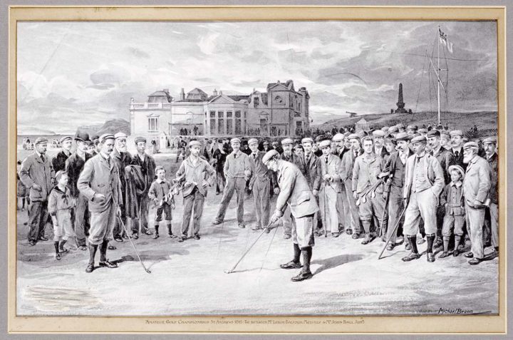 'Amateur Golf Championship at St Andrews 1895. Tie between Mr Leslie Balfour Melville and Mr John Ball Junr'. (Photo by Sarah Fabian-Baddiel/Heritage Images/Getty Images)