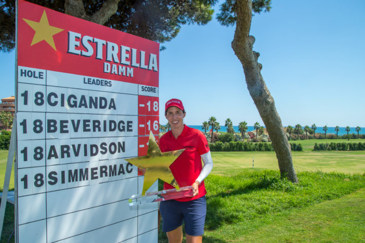 10/07/2022. tour news Ladies European Tour 2022. Estrella Damm Ladies Open Presented By Catalunya, Club de Golf Terramar, Sitges, Spain. July 7-10 2022. Carlota Ciganda of Spain with her trophy. Credit: Tristan Jones/LET