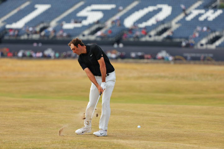 ST ANDREWS, SCOTLAND - JULY 12: Scottie Scheffler of The United States plays a shot on the 2nd during a practice round prior to The 150th Open at St Andrews Old Course on July 12, 2022 in St Andrews, Scotland. (Photo by Kevin C. Cox/Getty Images)