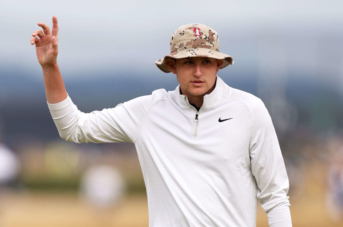 ST ANDREWS, SCOTLAND - JULY 14: Barclay Brown of England reacts on the seventeenth green during Day One of The 150th Open at St Andrews Old Course on July 14, 2022 in St Andrews, Scotland. (Photo by Harry How/Getty Images)