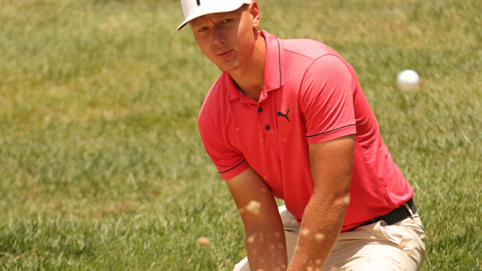 NICHOLASVILLE, KENTUCKY - JULY 10: Matti Schmid of Germany plays his third shot from the bunker on the fifth hole during the final round of the Barbasol Championship at Keene Trace Golf Club on July 10, 2022 in Nicholasville, Kentucky. (Photo by Jamie Squire/Getty Images)