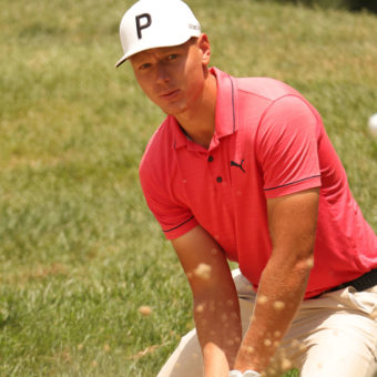 NICHOLASVILLE, KENTUCKY - JULY 10: Matti Schmid of Germany plays his third shot from the bunker on the fifth hole during the final round of the Barbasol Championship at Keene Trace Golf Club on July 10, 2022 in Nicholasville, Kentucky. (Photo by Jamie Squire/Getty Images)