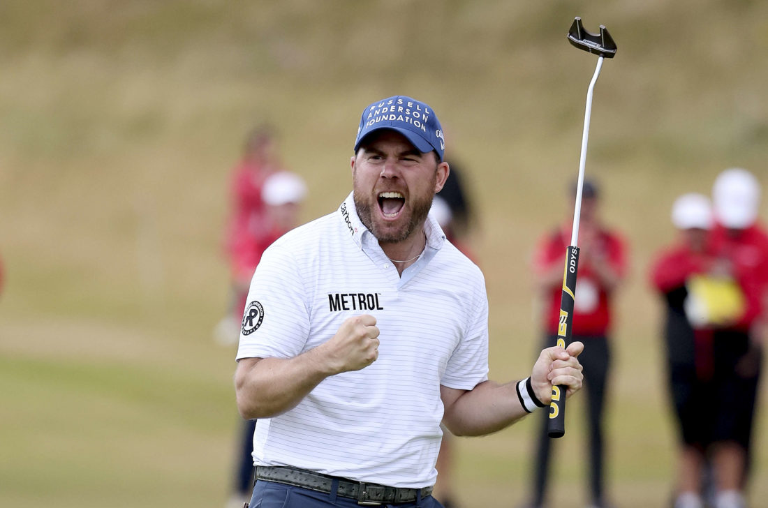 SOUTHPORT, ENGLAND - JULY 24: Richie Ramsay of Scotland celebrates on the eighteenth during Day Four of the Cazoo Classic at Hillside Golf Club on July 24, 2022 in Southport, England.tour news (Photo by Warren Little/Getty Images)