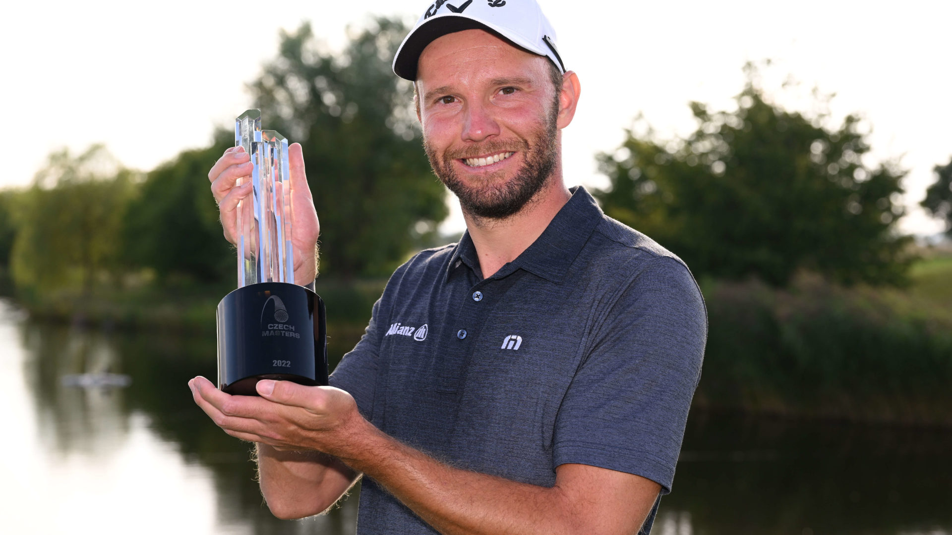 PRAGUE, CZECH REPUBLIC - AUGUST 21: Maximilian Kieffer of Germany with the trophy after winning the D+D Real Czech Masters at Albatross Golf Resort on August 21, 2022 in Prague, Czech Republic. tour news (Photo by Ross Kinnaird/Getty Images)