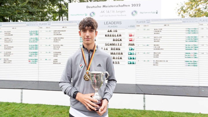 Ben Rehn vom GC Augsburg ist der neue Deutsche Meister in der AK 14 der Jungen. (Foto DGV Tiess)