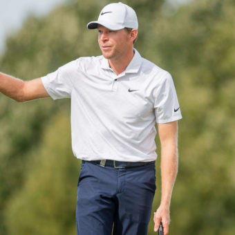 Alexander Knappe of Germany gestures after making his final putt at the 18th hole and finishing off at -20 on Day Four of the B-NL Challenge Trophy by Hulencourt at Hulencourt on September 4, 2022 in Genappe, Belgium. tour news (Photo by Neil Baynes/Getty Images)