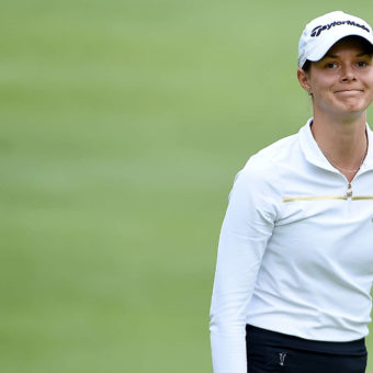 PORTLAND, OREGON - SEPTEMBER 16: Esther Henseleit of Germany reacts after sinking her birdie putt on the sixth hole during round two of the AmazingCre Portland Classic at Columbia Edgewater Country Club on September 16, 2022 in Portland, Oregon.tour news (Photo by Steve Dykes/Getty Images)